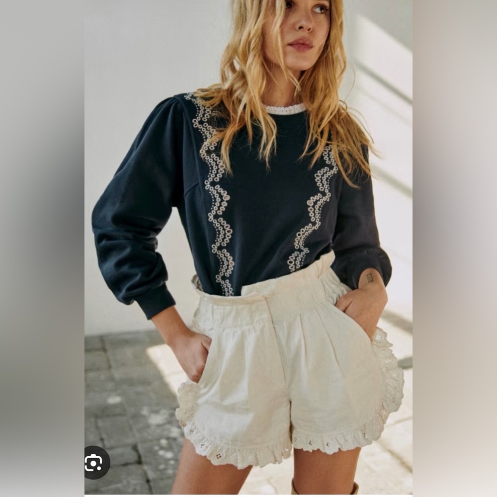 Sezane x Sea NY Navy and White Embroidered Top
